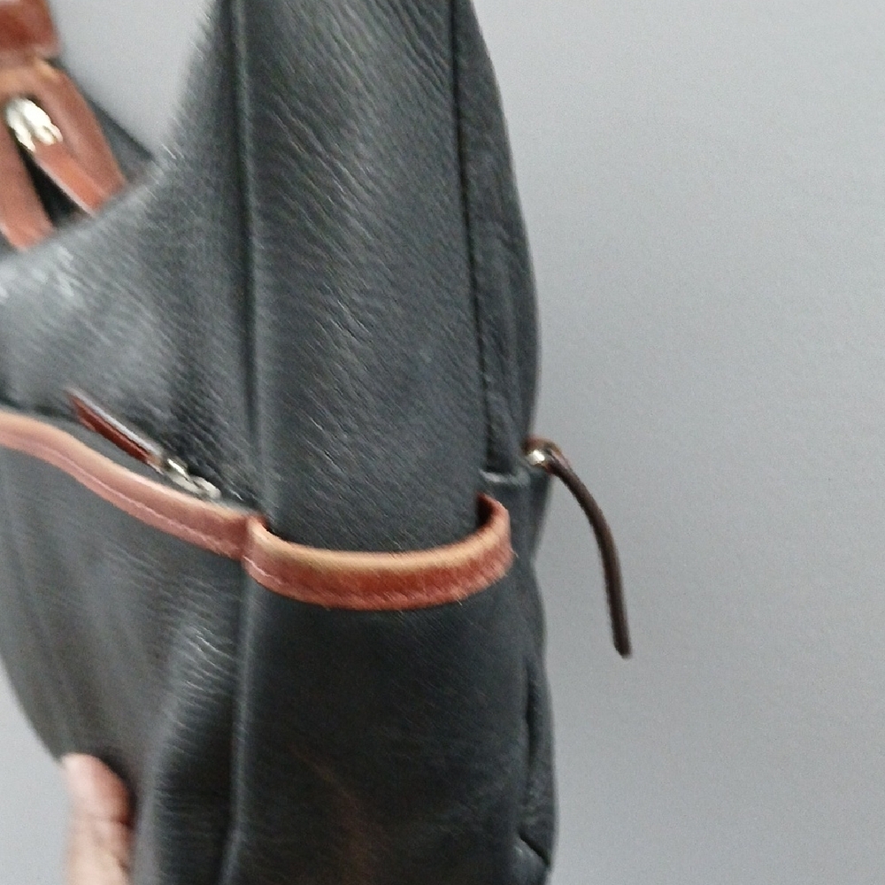 Derek Alexander Black Shoulder Hobo Bag with Brown Trim - Picture 5 of 13